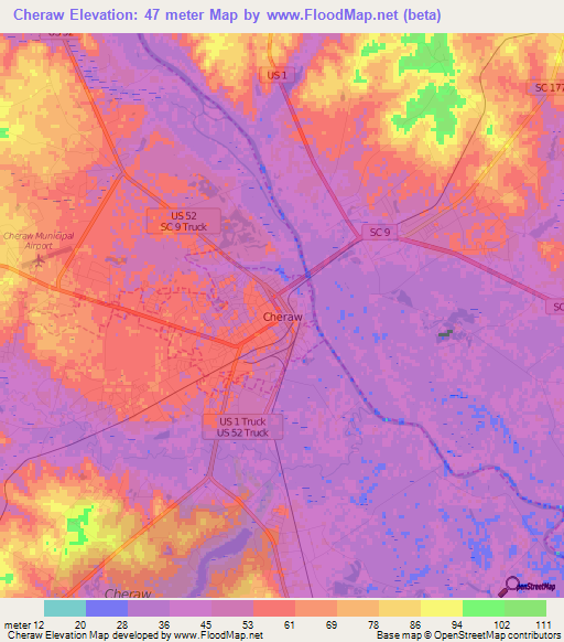 Cheraw,US Elevation Map