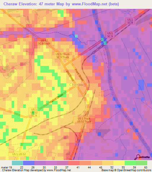 Cheraw,US Elevation Map