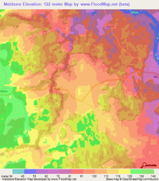 Meldzere,Latvia Elevation Map