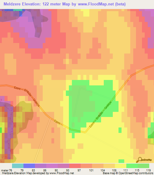 Meldzere,Latvia Elevation Map