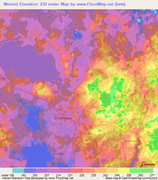 Meireni,Latvia Elevation Map