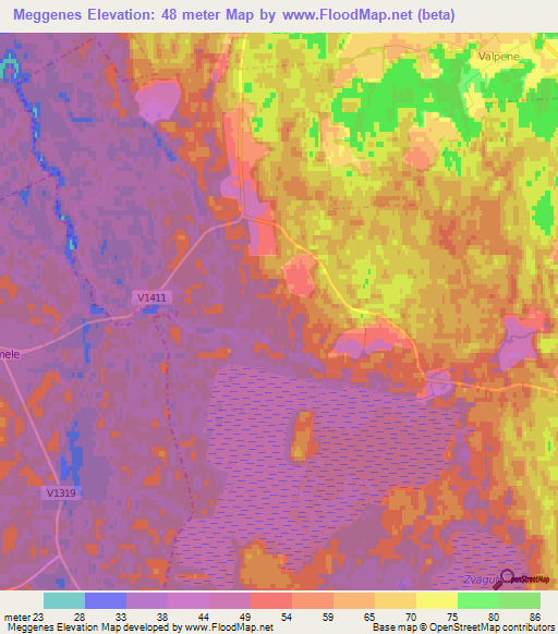 Meggenes,Latvia Elevation Map