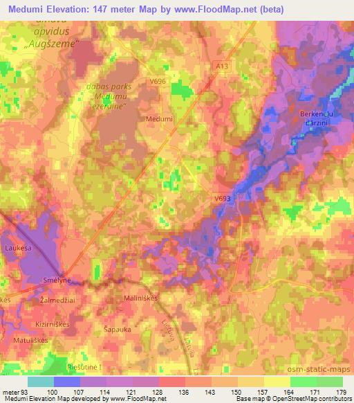 Medumi,Latvia Elevation Map