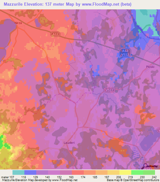 Mazzurile,Latvia Elevation Map