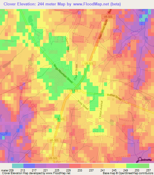 Clover,US Elevation Map