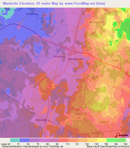 Maztende,Latvia Elevation Map