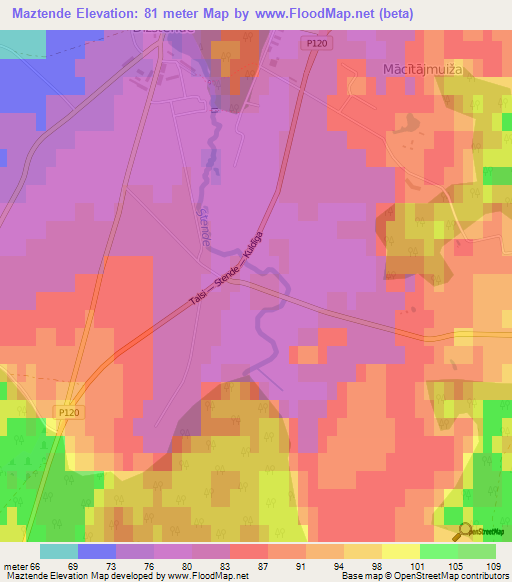 Maztende,Latvia Elevation Map