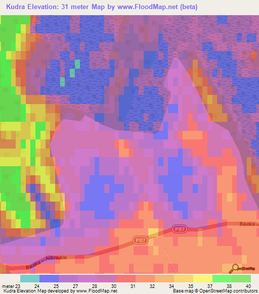 Kudra,Latvia Elevation Map