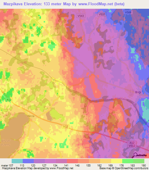 Mazpikava,Latvia Elevation Map