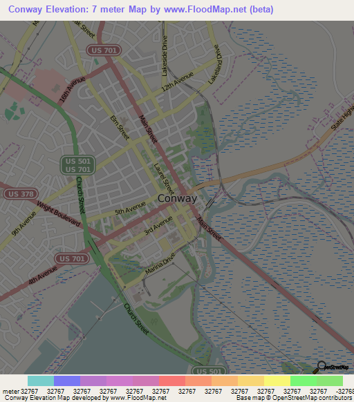 Conway,US Elevation Map