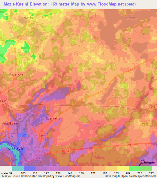 Mazie-Kusini,Latvia Elevation Map