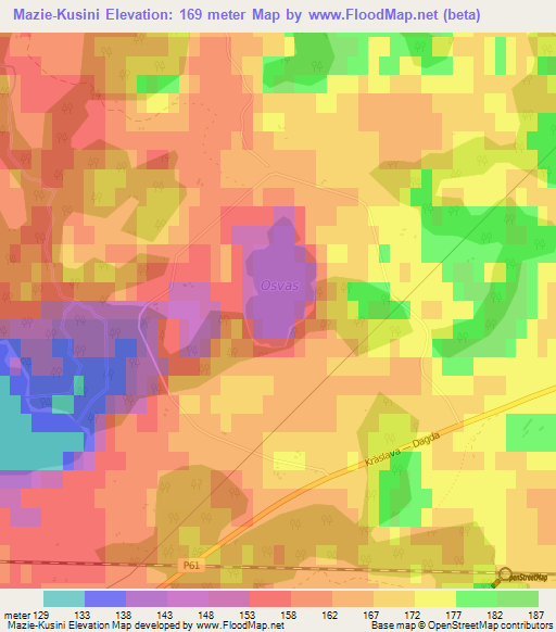 Mazie-Kusini,Latvia Elevation Map