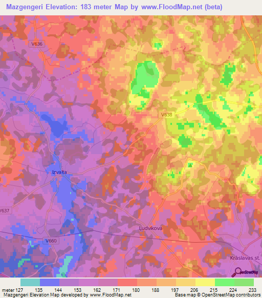 Mazgengeri,Latvia Elevation Map