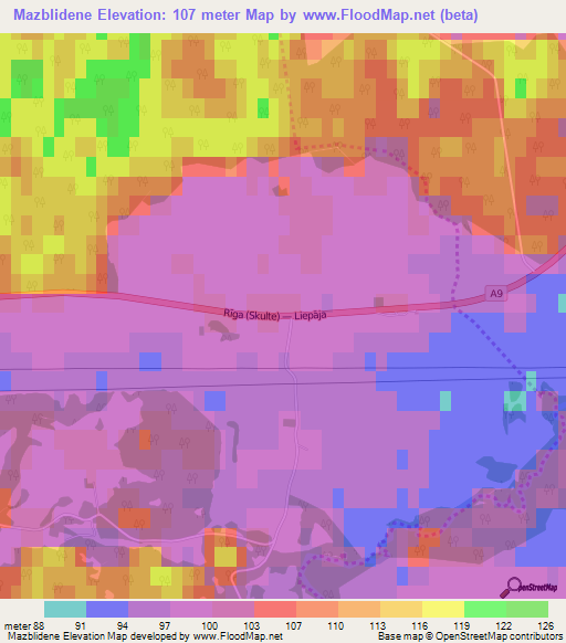 Mazblidene,Latvia Elevation Map