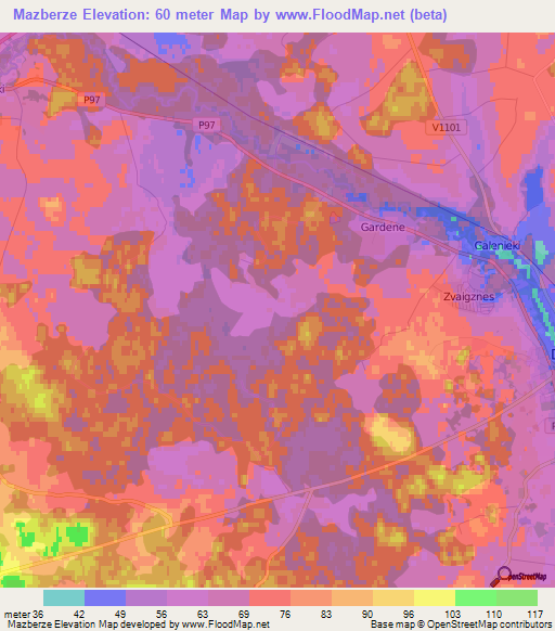 Mazberze,Latvia Elevation Map