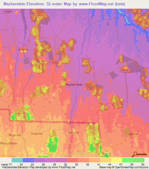 Mazberstele,Latvia Elevation Map