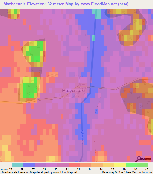 Mazberstele,Latvia Elevation Map