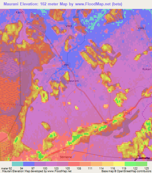 Maurani,Latvia Elevation Map