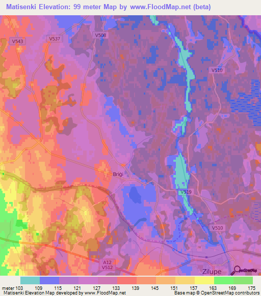 Matisenki,Latvia Elevation Map