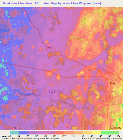 Maskvina,Latvia Elevation Map