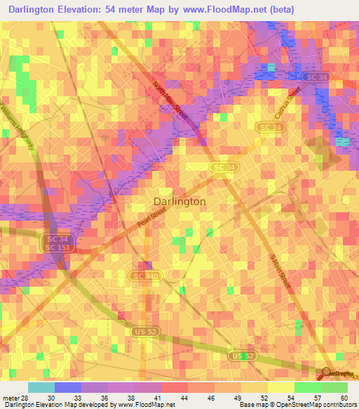 Darlington,US Elevation Map