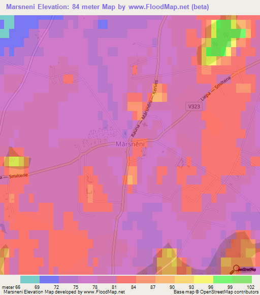 Marsneni,Latvia Elevation Map