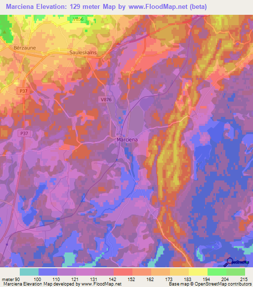 Marciena,Latvia Elevation Map