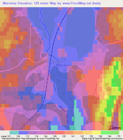 Marciena,Latvia Elevation Map