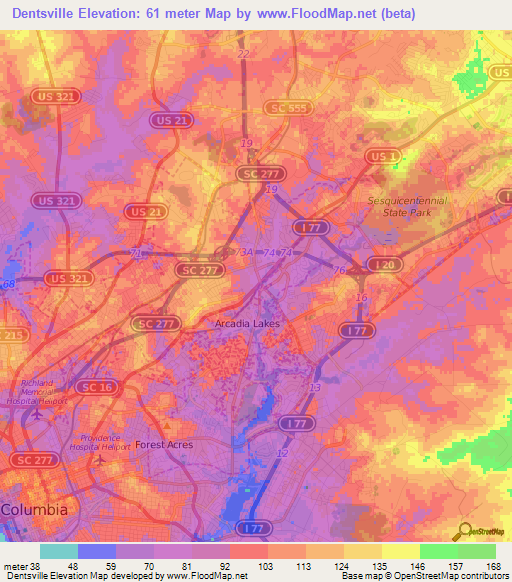 Dentsville,US Elevation Map