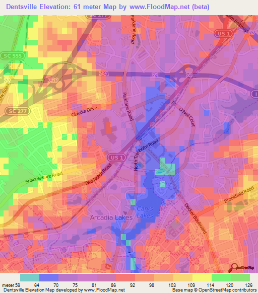 Dentsville,US Elevation Map