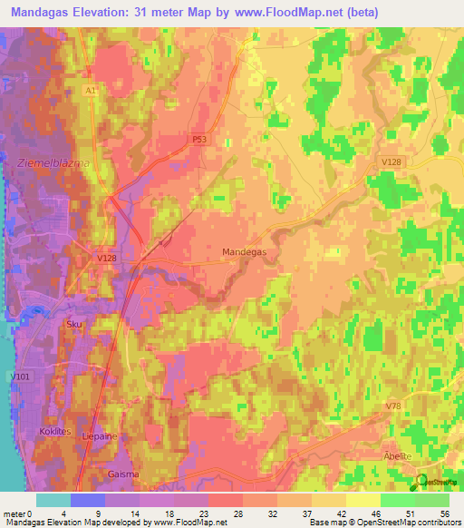 Mandagas,Latvia Elevation Map