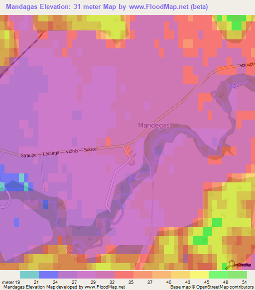 Mandagas,Latvia Elevation Map