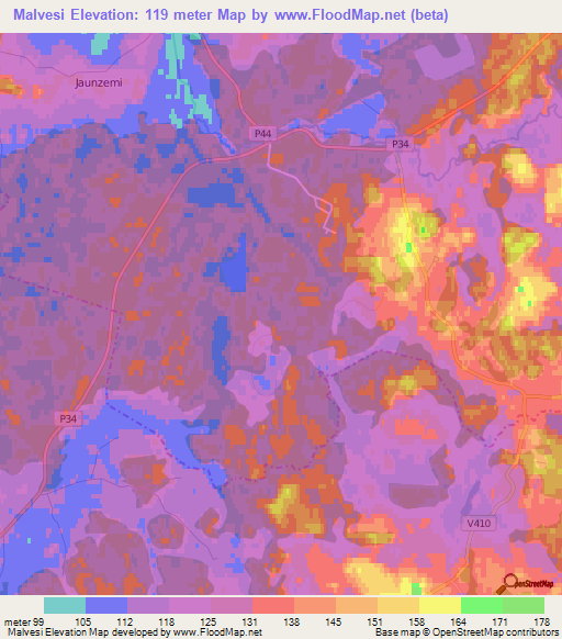 Malvesi,Latvia Elevation Map