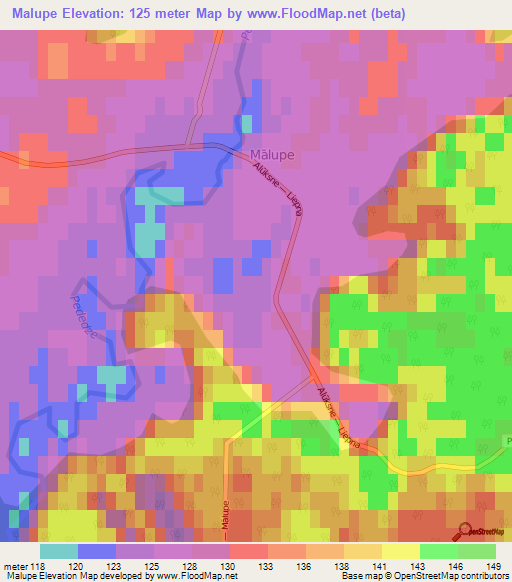 Malupe,Latvia Elevation Map