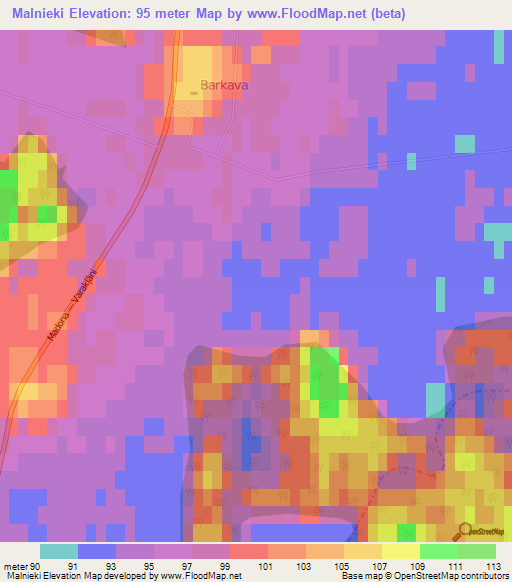 Malnieki,Latvia Elevation Map