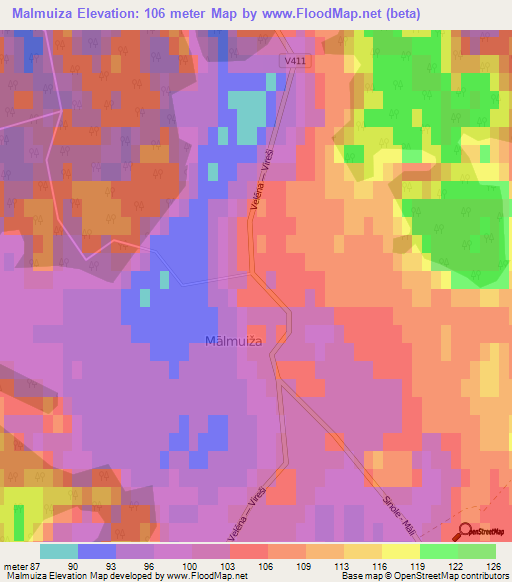 Malmuiza,Latvia Elevation Map