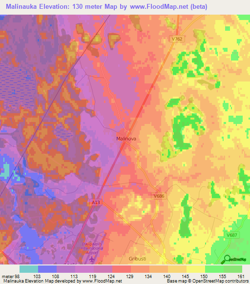 Malinauka,Latvia Elevation Map