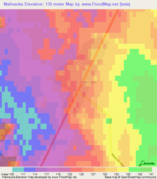 Malinauka,Latvia Elevation Map