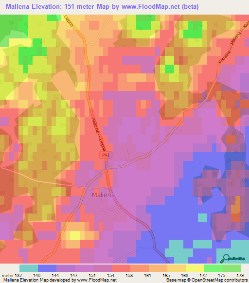 Maliena,Latvia Elevation Map