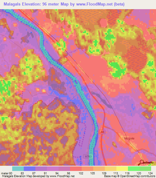 Malagals,Latvia Elevation Map