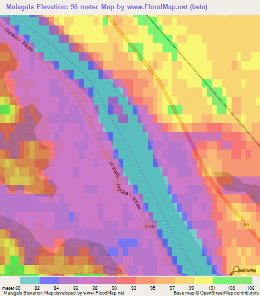 Malagals,Latvia Elevation Map