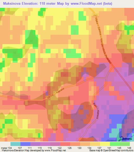 Maksinova,Latvia Elevation Map