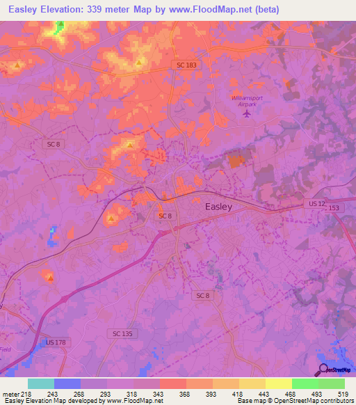 Easley,US Elevation Map