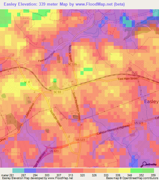 Easley,US Elevation Map