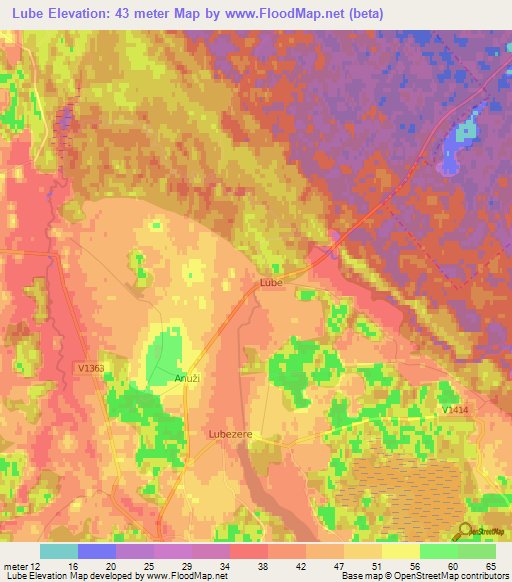 Lube,Latvia Elevation Map