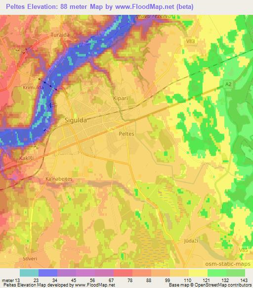 Peltes,Latvia Elevation Map