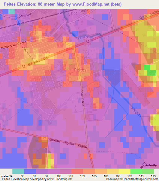 Peltes,Latvia Elevation Map