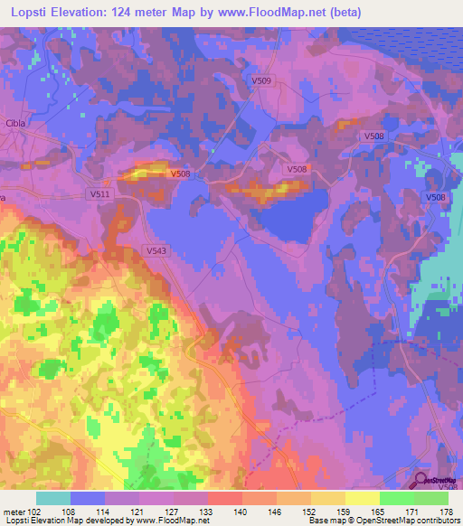 Lopsti,Latvia Elevation Map