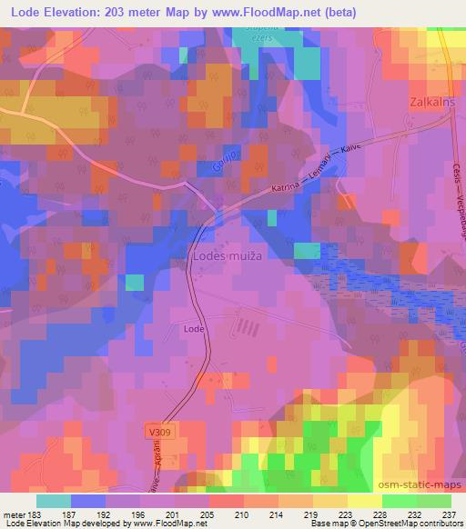 Lode,Latvia Elevation Map