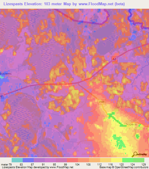 Lizespasts,Latvia Elevation Map